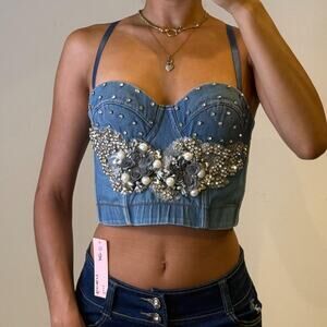 Denim Embellished Bustier